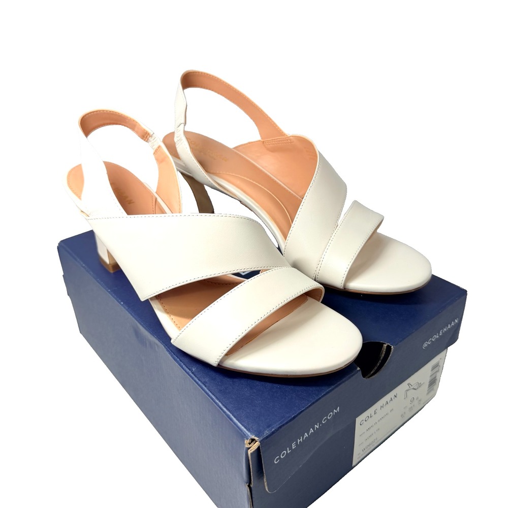 Cole Haan Amalia Sandal 65 Women 9 Ivory Leather Block Heel Slingback W26221